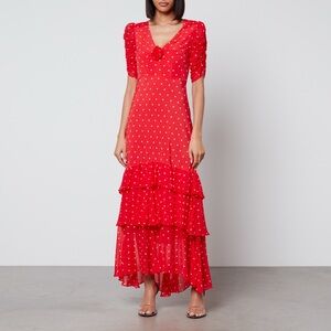 Rixo Rosheen Midi Dress in Red Vintage Spot